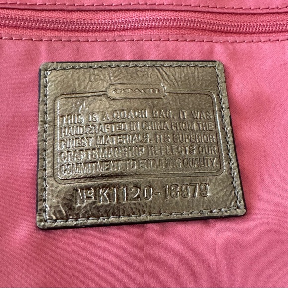 Coach Glam Tote Khaki Metallic Gold Signature C Fabric Bronze Leather Trim - Picture 11 of 16